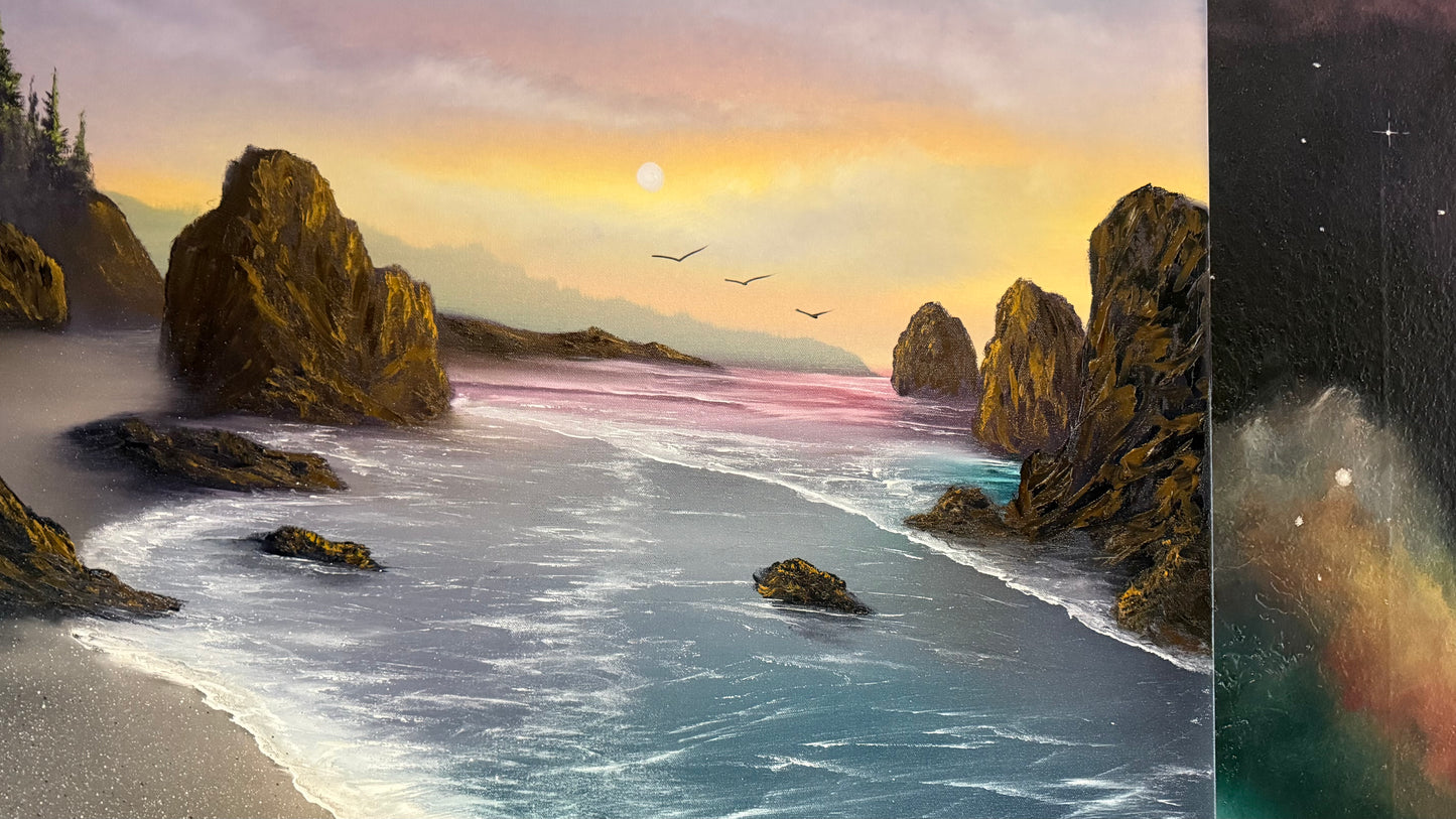 Painting #2268 - 36x36" Pro Series Canvas - Sunset Seascape painted 2-2-26