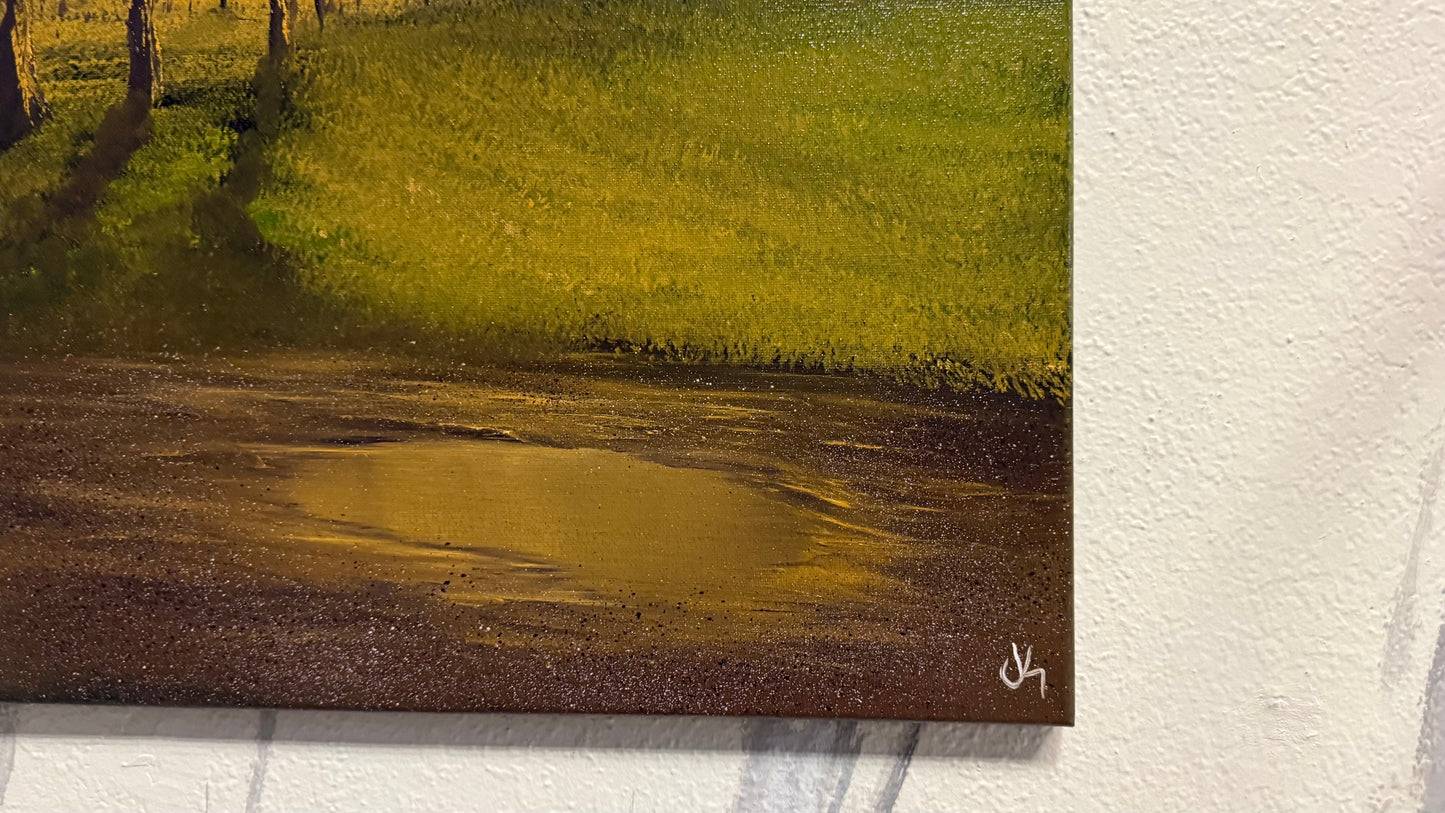 Painting #2075 - 16x20" Canvas - Midwest Sunset Farm painted 9-26-25