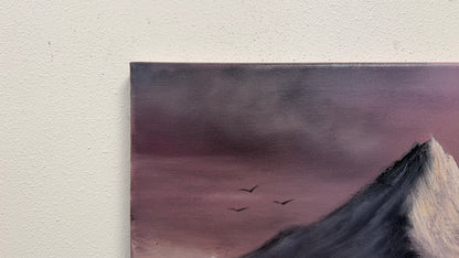 Painting #2608 - 16x20" Canvas - Sunset Mountain Landscape painted by Josh and Dani 9-19-26