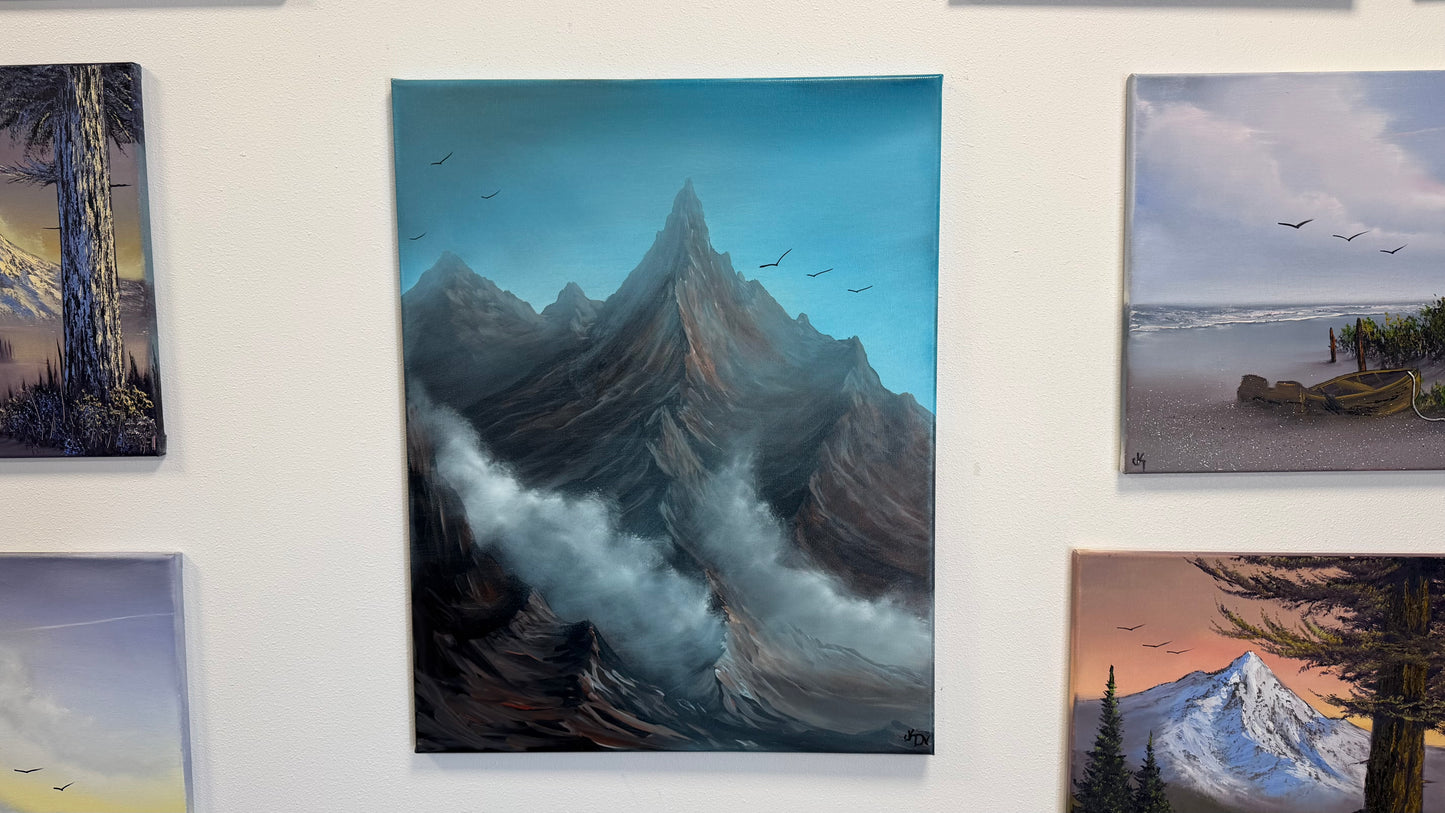 Painting #2567 - 22x28" Canvas - Alpine Mountain Landscape painted by Dani and Josh on 8-25-26