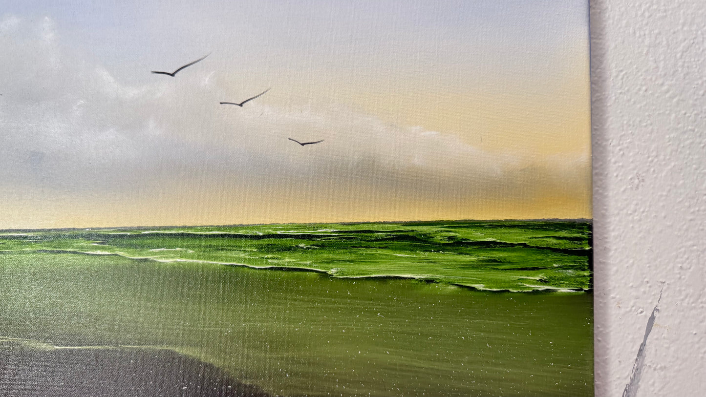 Painting #2472 - 16x20" Canvas - Sunrise Seascape painted 6-1-26
