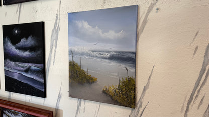 Painting #2321 - 16x20" Canvas - Crashing Wave Cattails Seascape painted 3-7-26