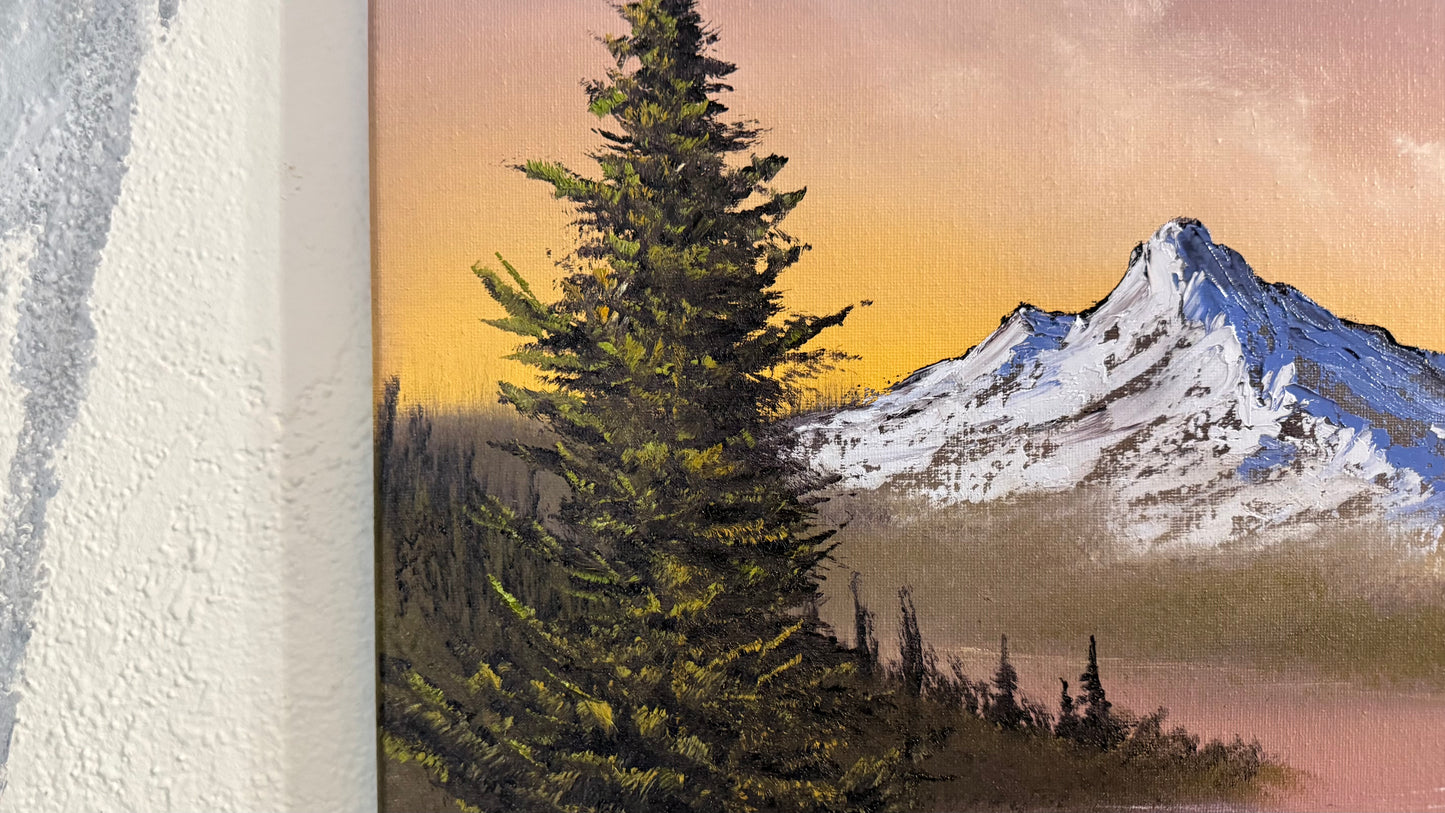 Painting #2389 - 16x20" Canvas - Sunset Mountain River Landscape painted 4-14-26