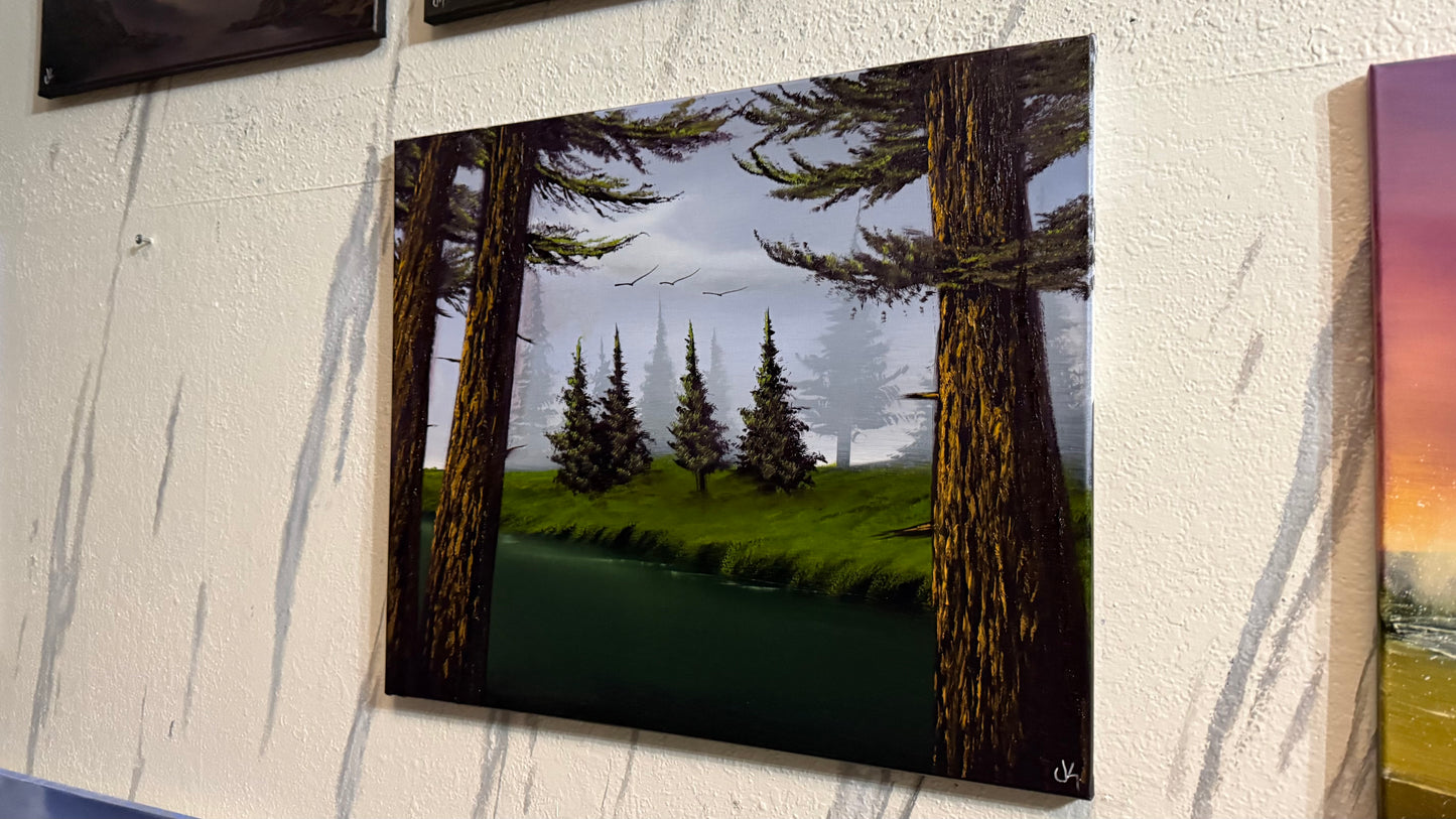 Painting #2312 - 20x24" Canvas - River Landscape painted 2-28-26