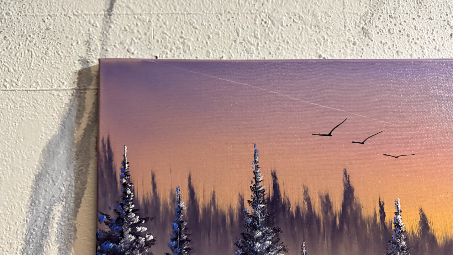 Painting #2293 - 16x20" Canvas - Sunset Forest painted 2-19-26