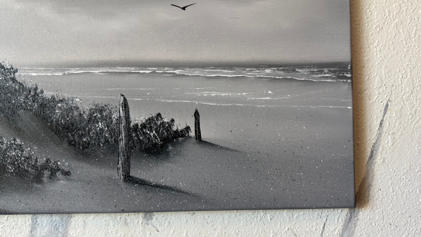 Painting #2450 - 16x20" Canvas - East Coast Black and White Seascape painted 5-21-26