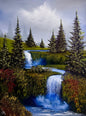 Painting #2282 - 18x24" Canvas - Spring Forest Waterfall painted 2-9-26