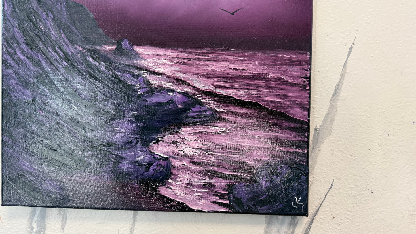 Painting #2180 - 16x20" Canvas - Full Moon Seascape painted 12-11-25