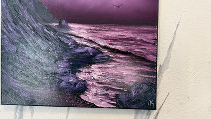 Painting #2180 - 16x20" Canvas - Full Moon Seascape painted 12-11-25