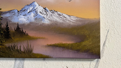 Painting #2390 - 16x20" Canvas - Sunset Mountain River Landscape painted 4-14-26