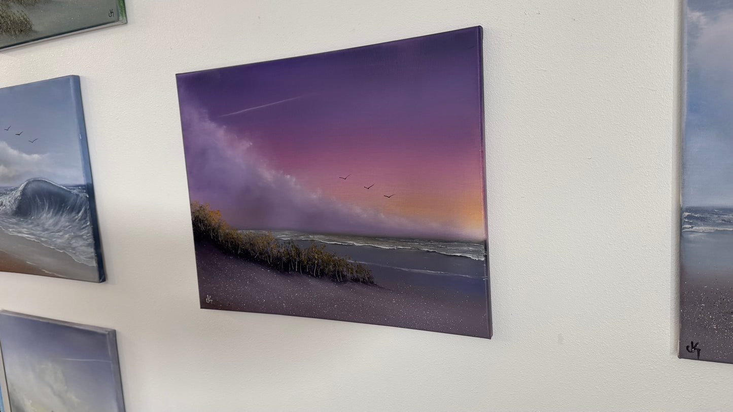 Painting #2539 - 16x20" Canvas - East Coast Surise Seascape painted 8-4-26