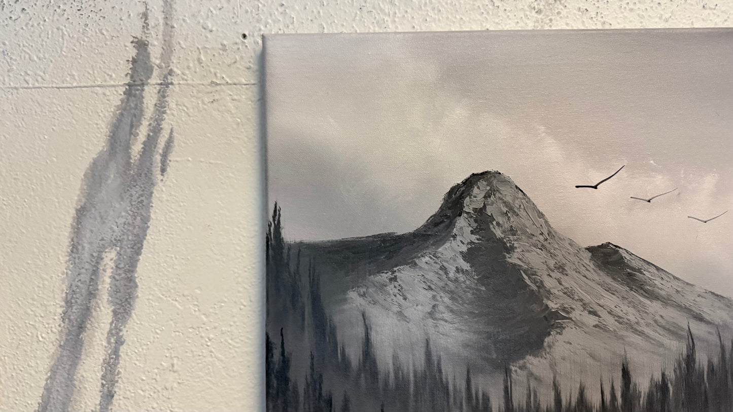 Painting #2236 - 16x20" Canvas - Black and White Mt Hood Landscape painted 1-15-26