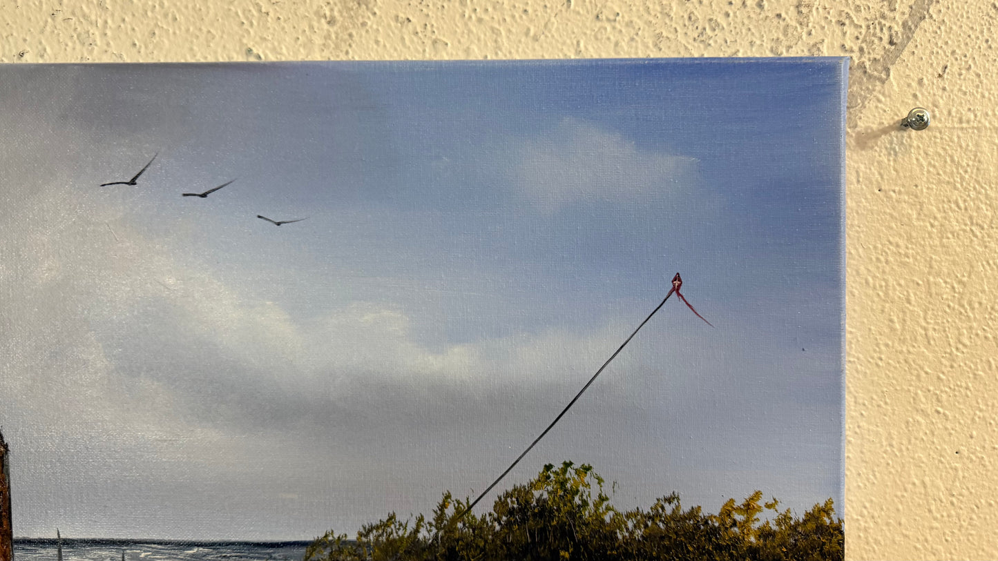 Painting #2419 - 16x20" Canvas - Kite Flying Seascape painted 4-30-26