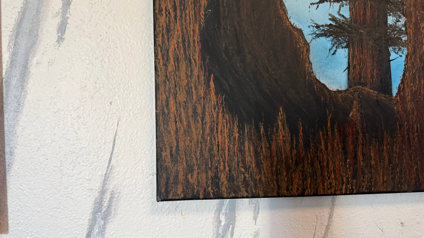Painting #2355 - 16x20" Canvas - Acrylic Tree Bark Bear painted 3-25-26