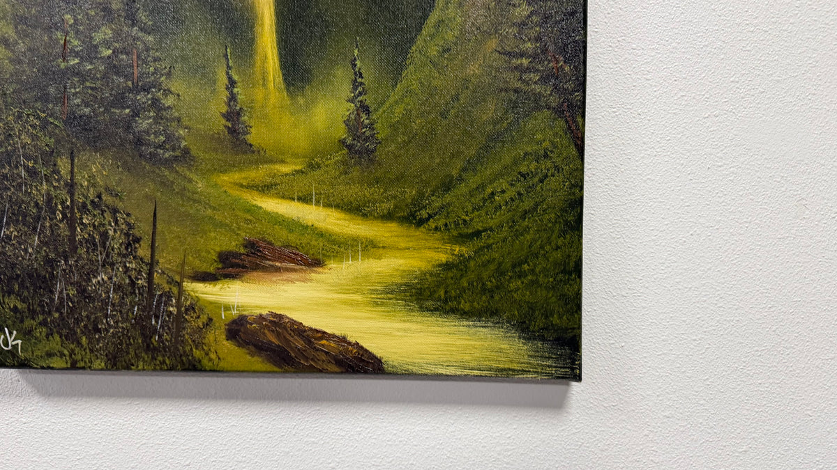 Painting #2585 - 16x20" Canvas - Full Moon Canyon Waterfall painted 9-5-26