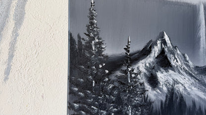 Painting #2488 - 16x20" Canvas - Black and White Mountain Waterfall painted 6-15-26