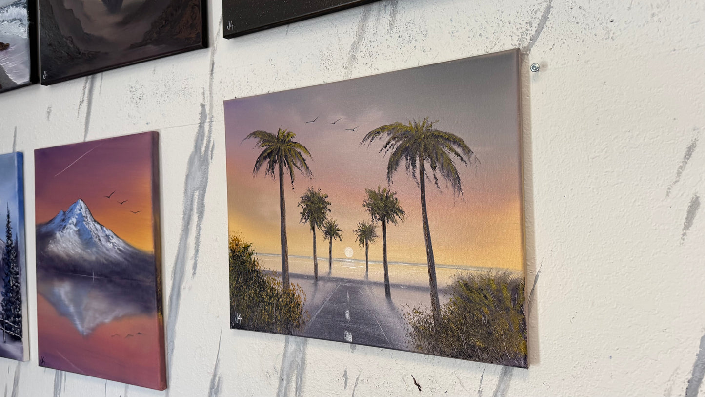 Painting #2246 - 16x20" Canvas - Palm Tree Drive painted 1-19-26