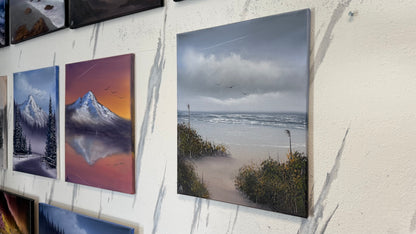 Painting #2273 - 16x20" Canvas - Cattails Seascape painted 2-6-26