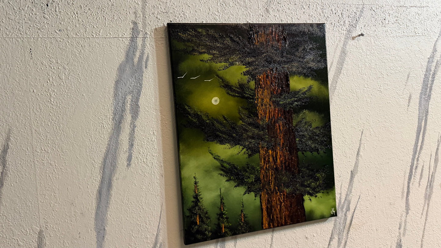Painting #2490 - 16x20" Canvas - Forest Full Moon painted 6-19-26