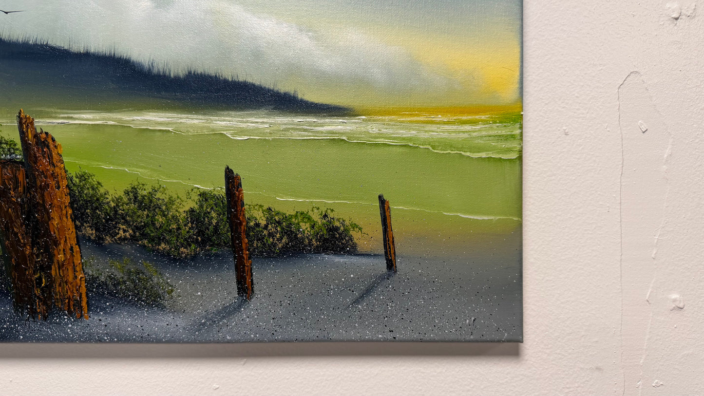 Painting #2513 - 16x20" Canvas - Sunrise Seascape painted 7-12-26