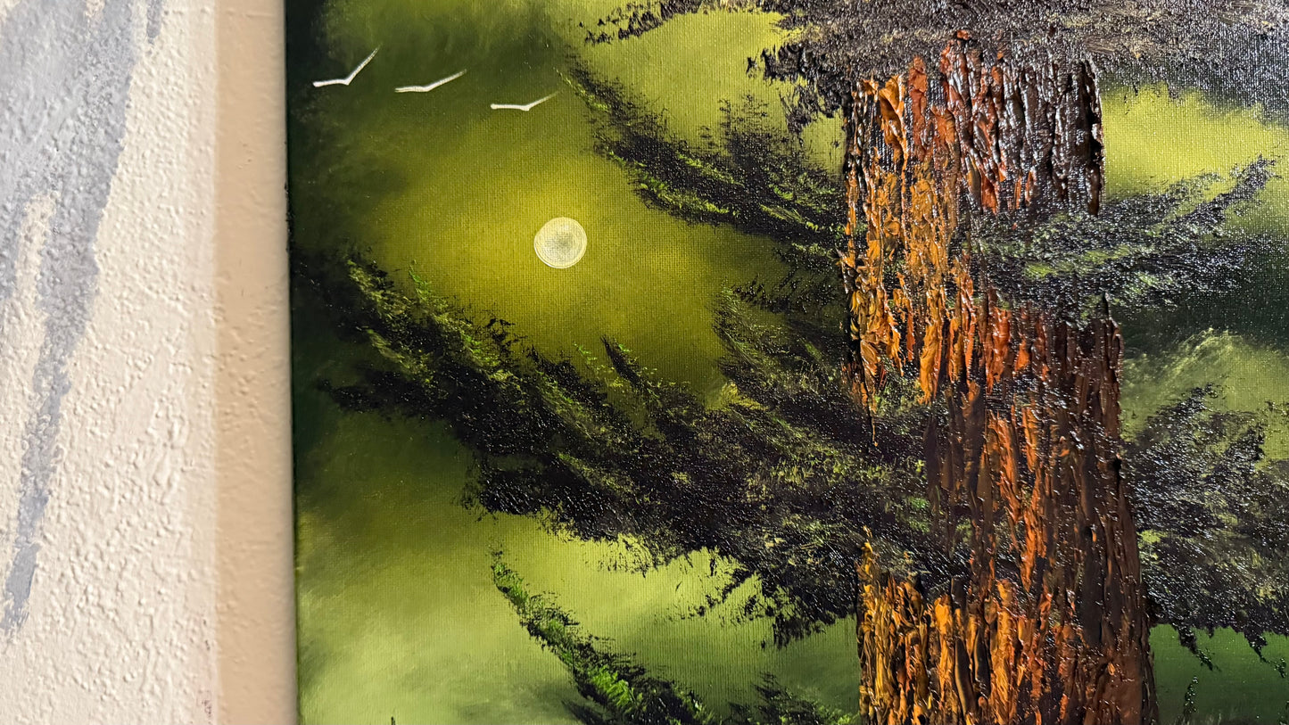 Painting #2490 - 16x20" Canvas - Forest Full Moon painted 6-19-26