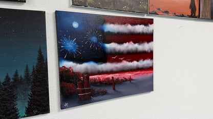 Painting #2504 - 16x20" Canvas - American Flag Seascape painted 7-5-26
