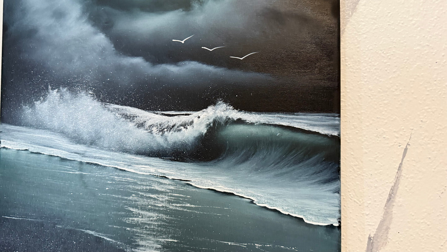 Painting #2329 - 16x20" Canvas - Crashing Waves Seascape painted 3-10-26