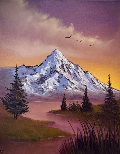 Painting #2388 - 16x20" Canvas - Sunset Mountain Landscape painted 4-14-26
