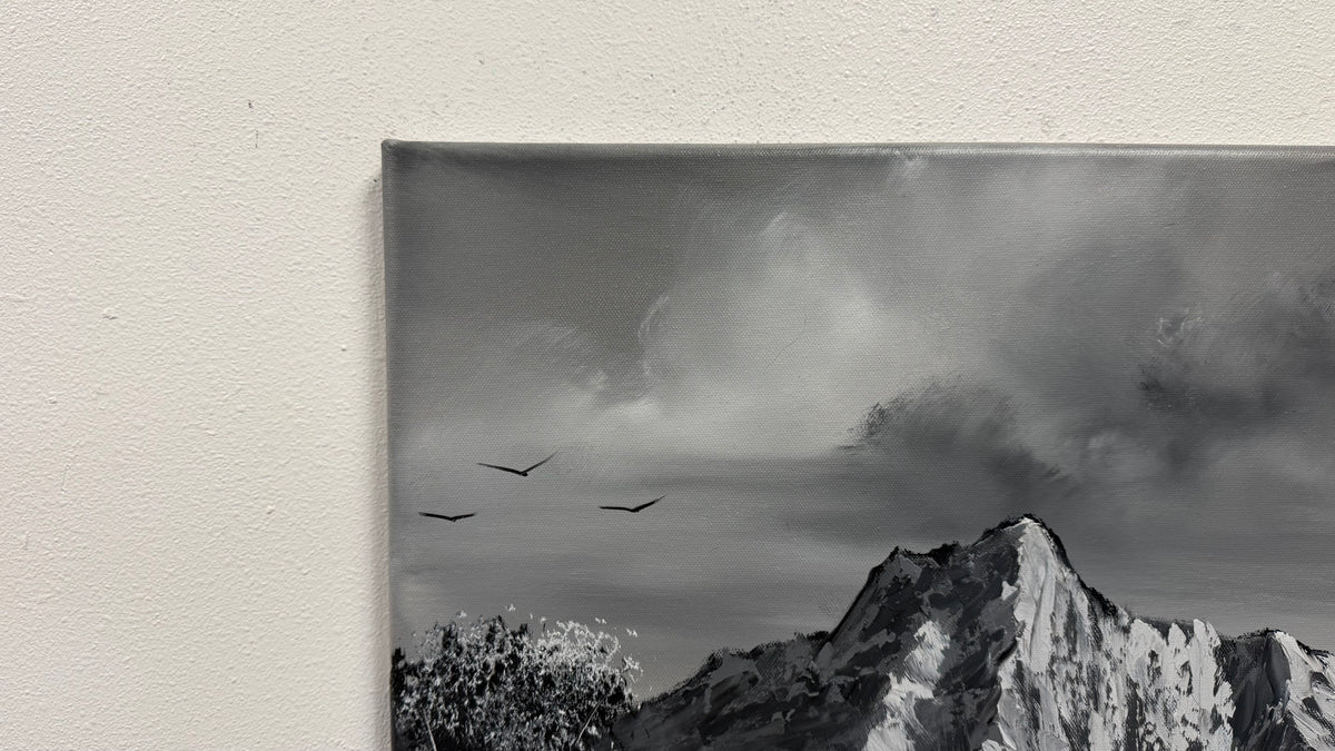 Painting #2638 - 20x24" Canvas - Black and White Landscape painted 10-4-26