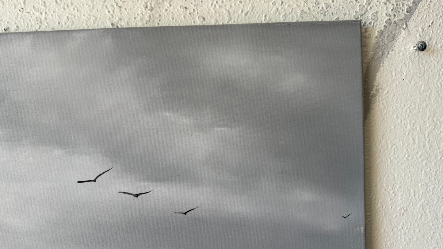 Painting #2449 - 16x20" Canvas - Black and White Seascape painted 5-21-26