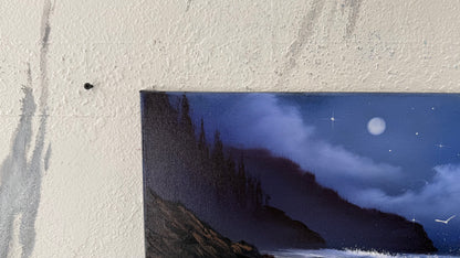 Painting #2100 - 16x20" Canvas - Night Rocky Seascape painted 10-13-25