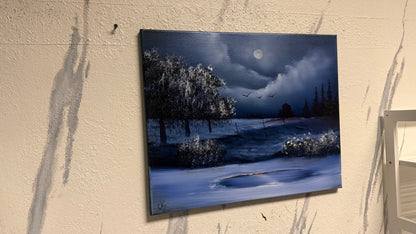 Painting #2103 - 16x20" Canvas - Winter Farm Landscape painted 10-14-25