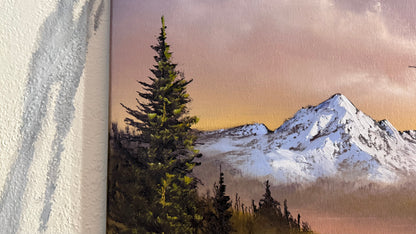 Painting #2390 - 16x20" Canvas - Sunset Mountain River Landscape painted 4-14-26