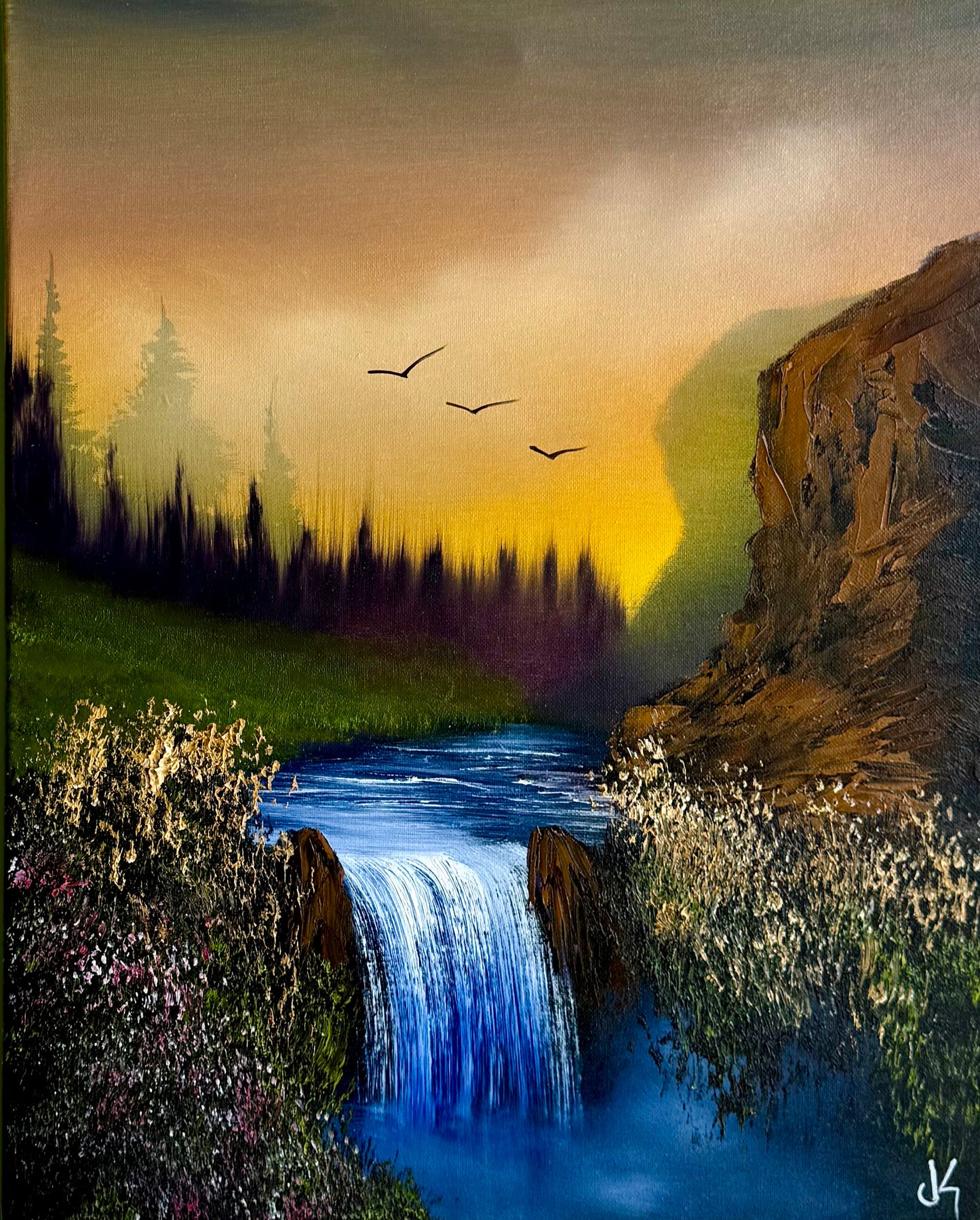 Painting #2010 - 16x20" Canvas - Waterfall Landscape painted 8-22-25
