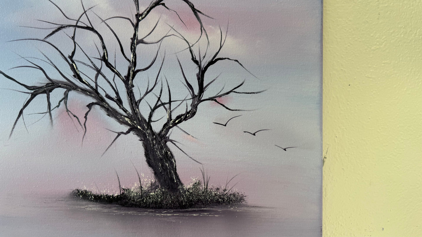 Painting #2179 - 16x20" Canvas - Solitary Tree Landscape painted 12-10-25
