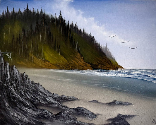 Painting #2401 - 16x20" Canvas - Pacific Northwest Seascape painted 4-20-26