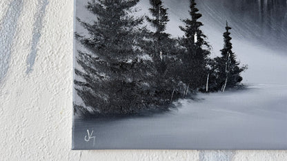 Painting #2432 - 16x20" Canvas - Black and White Mountain Landscape painted 5-8-26