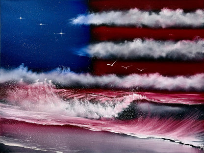 Painting #2121 - 18x24" Canvas - American Flag Seascape painted 10-26-25