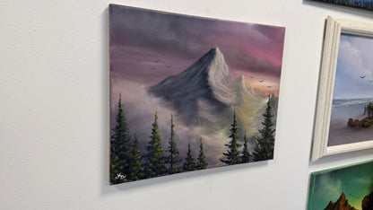 Painting #2608 - 16x20" Canvas - Sunset Mountain Landscape painted by Josh and Dani 9-19-26