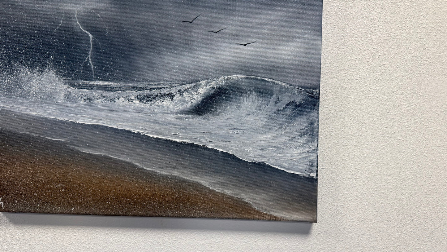 Painting #2591 - 16x20" Canvas - Thunderstorm Seascape painted 9-9-26
