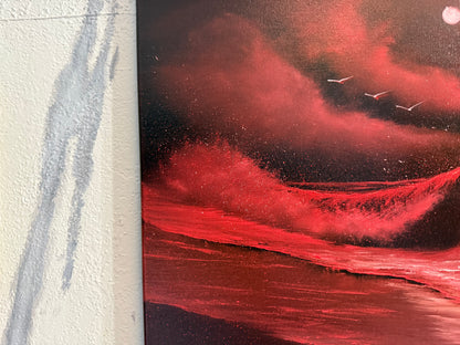 Painting #2392 - 16x20" Canvas - Blood Moon Seascape painted 4-16-26