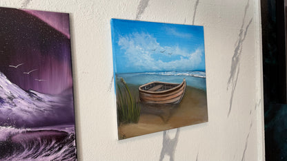Painting #2369 - 14x14" Canvas - Row Boat Seascape painted 4-1-26