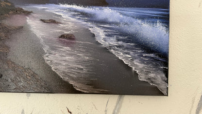 Painting #2100 - 16x20" Canvas - Night Rocky Seascape painted 10-13-25