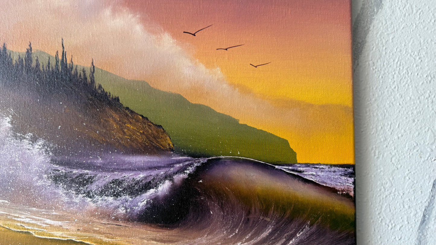 Painting #2462 - 16x20" Canvas - Sunset Oregon Coast painted 5-28-26