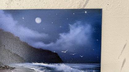Painting #2100 - 16x20" Canvas - Night Rocky Seascape painted 10-13-25