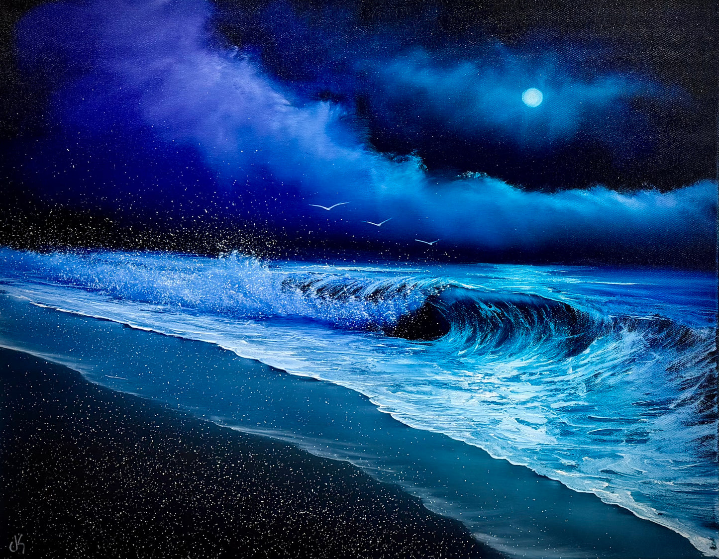 Painting #2541 - 22x28" Canvas - Night Seascape painted 8-6-26