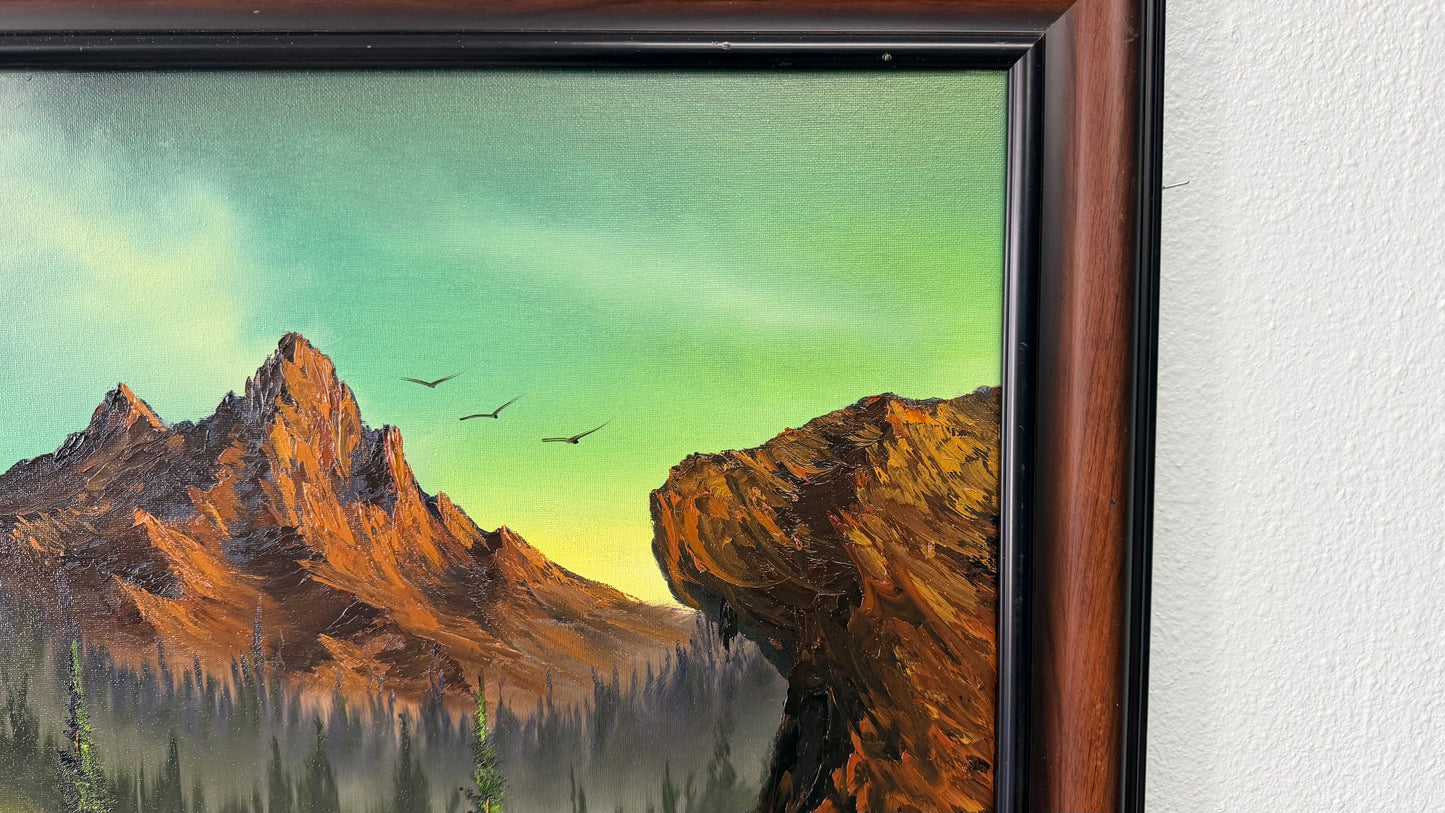 Painting #2556 - 18x24" Canvas - Framed Sunset Mountain Landscape painted 8-19-26