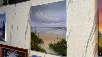 Painting #2319 - 20x24" Canvas - Cattails Seascape painted 3-6-26