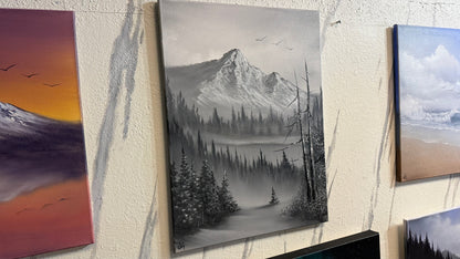 Painting #2247 - 18x24" Canvas - Black and White Mountain Landscape painted 1-19-26