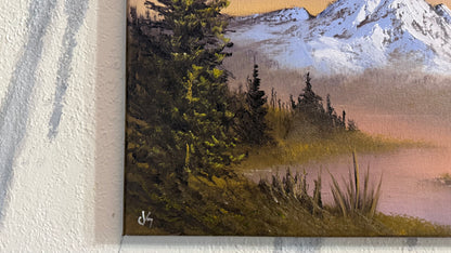 Painting #2390 - 16x20" Canvas - Sunset Mountain River Landscape painted 4-14-26